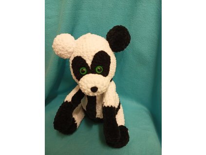 Panda háčkovaný šedomodrý, výška 35 cm