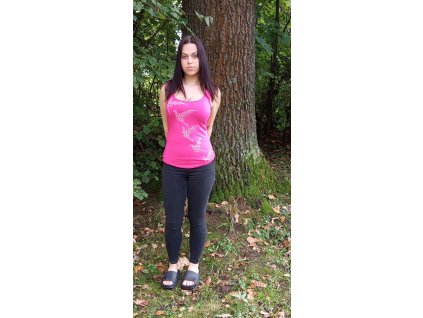 Tričko bez rukávů, růžové, motiv červeno-růžovo-bílý holubice