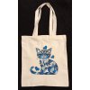 Plátěná taška s dlouhýma ušima 50 cm  bílá 32cm x 28cm motiv modrá kočka