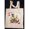 Plátěná taška s dlouhýma ušima 64 cm  přírodní 41cm x 39cm motiv kočky barevné