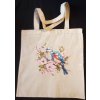 Plátěná taška s dlouhýma ušima 64 cm  přírodní 41cm x 39cm motiv ptáčci modří
