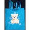 Plátěná taška s dlouhýma ušima 64 cm  modrá 41cm x 39cm motiv medvídek s vločkami