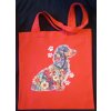 Plátěná taška s dlouhýma ušima 64 cm  červená 41cm x 39cm motiv jezevčík květinový s tlapkami
