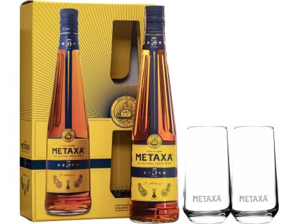 Metaxa 5* 38%  (darčekové balenie 2 poháre)