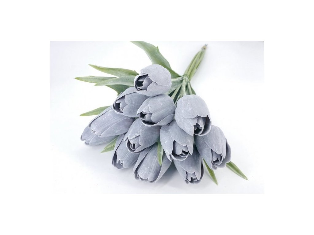 Tulipán s listem (6ks) - šedá