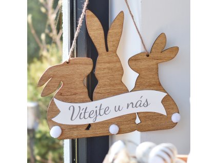 Cedulka tři zajíčci - Vítejte u nás (hnědá)