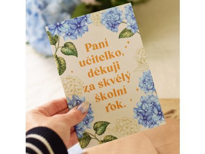 Přání s obálkou - Paní učitelko, děkuji za skvělý školní rok. HORTENZIE