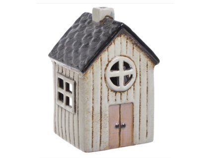 Keramický svícen - domek 14 cm - krémová/černá - kolekce Alborg