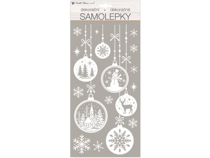 Samolepky bílé s glitry, zimní 18 x 40 cm