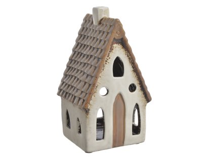 Keramický svícen - domek, 16 cm - krémová/hnědá - kolekce Alborg
