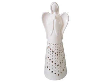 Dekorace Anděl porcelánový hvězdy s LED 32,5 cm