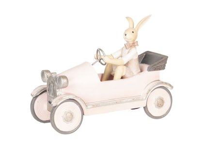 Velikonoční zajíc v automobilu - růžový, 24X9X18 CM