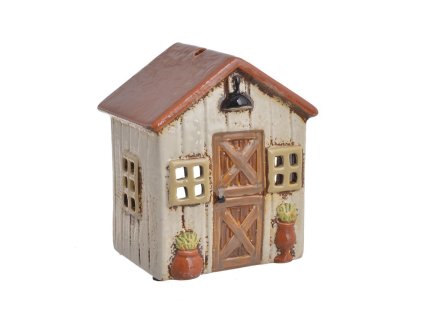 Keramický domek s květináči 14 cm - krémová/hnědá