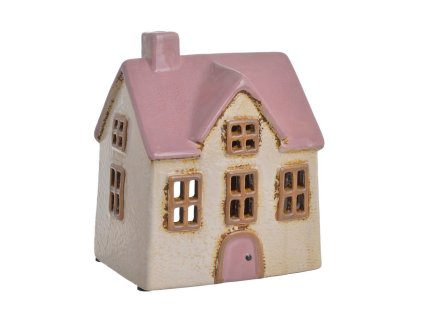 Keramický domek 16 cm - růžová/krém