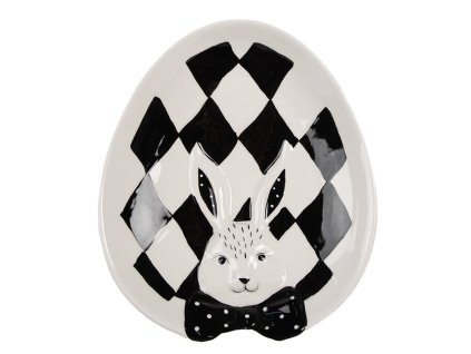 Porcelánový talíř se zajíčkem - 21X18X4 CM, černá, bílá