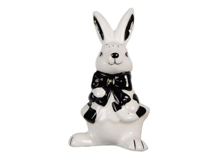 Keramická figurka - zajíček s černou mašlí, 9 cm
