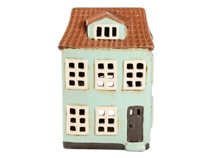 Modrý domeček na čajovou svíčku - 20x13x9,5 cm