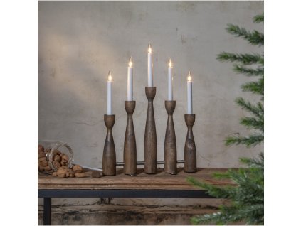 Dřevěný LED adventní svícen - 35 cm