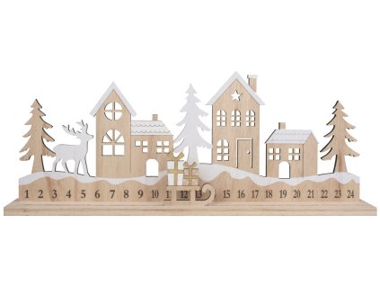Dřevěný adventní kalendář se sáněmi 40 x 16 x 5 cm
