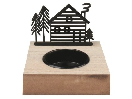 Svícen s černým kovovým domečkem na jednu svíčku 8 x 8 x 7 cm