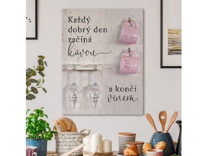 XXL cedule s držákem "Víno & káva" (bílé dřevo)