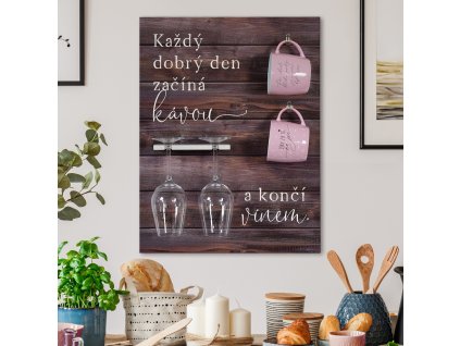 XXL cedule s držákem "Víno & káva" (tmavé dřevo)