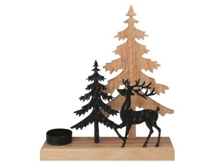 Svícen les s jelenem z kovu na postavení 23 x 24 x 6 cm