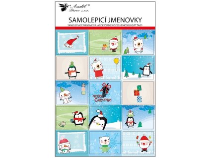 Samolepicí jmenovky na dárky kreslené, 2 x 15 ks, 20,5 x 31,5 cm