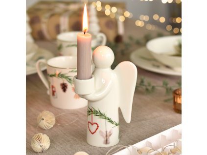 Porcelánový anděl na svíčku - kolekce Kouzlo Vánoc