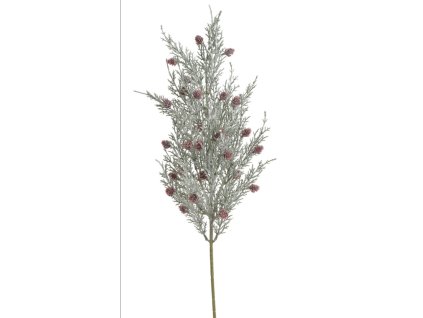Flokovaná větvička s šiškami 64 cm - zelenošedá