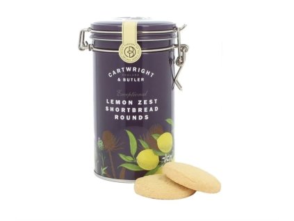Cartwright & Butler - Lemon Zest Shortbread Rounds Sušenky s citronovou kůrou v plechové dóze, 200 g