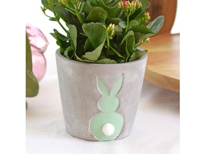 Betonový květináč se zajíčkem Kunic, průměr 13,4 cm, výška 12,5 cm