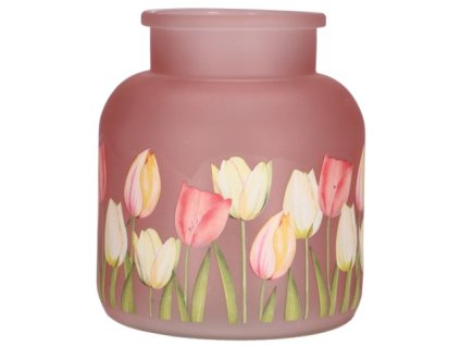 Skleněná váza Tulips, průměr 14 cm, výška 16,5 cm, růžová