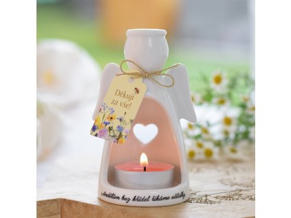 Porcelánový anděl na svíčku - Andělům bez křídel říkáme učitelky.