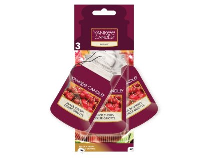 YANKEE CANDLE BLACK CHERRY VŮNĚ DO AUTA - SADA (3 KS) PAPÍROVÝCH AUTO VISAČEK