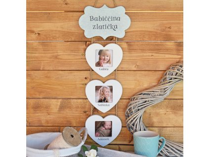 Girlanda na fotografie "Babiččina zlatíčka" Se jménem 10 srdcí ks