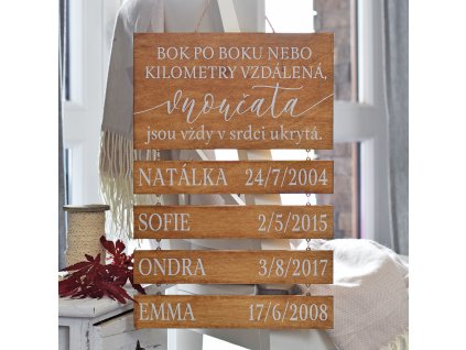 Dřevěná cedule s vnoučaty - Bok po boku 3 - jména