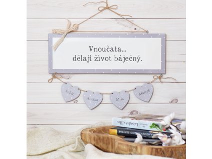 Cedulka - Vnoučata dělají život báječný - šedá 4 srdce ks