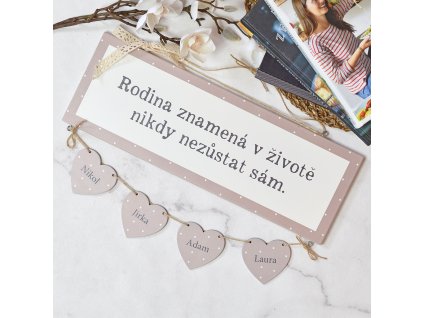 Cedulka - rodina se srdíčky - béžová 4 srdce ks