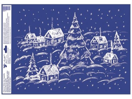 Okenní fólie česká zimní zasněžená krajina s glitry 35 x 50 cm D Varianta