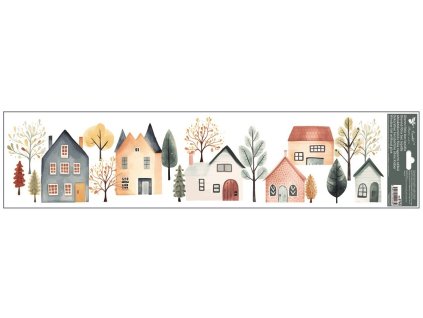 Okenní fólie barevné akvarelové domečky 60 x 22,5 cm D Varianta