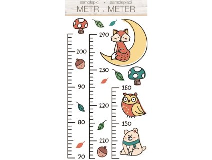 Samolepka dětský metr - lesní zvířátka, do 160 cm