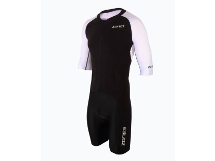 VÝPRODEJ SKLADOVÝCH ZÁSOB Pánská triatlonová kombinéza Zone3 Lava Long Distance Full Zip Short Sleeve Aero suit - Black/White/Red M (Velikost M)