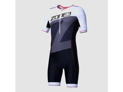 ZONE3 Pánská kombinéza Zone3 MEN'S LAVA LONG DISTANCE SHORT SLEEVE AERO SUIT - BLACK/RED/WHITE (Velikost S)