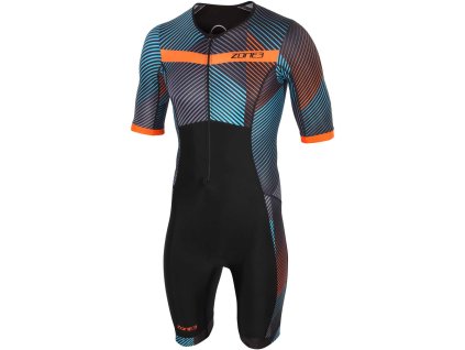 VÝPRODEJ SKLADOVÝCH ZÁSOB Pánská triatlonová kombinéza Zone3 Activate Plus Short Sleeve Trisuit - MOMENTUM - BLUE/GREY/ORANGE (Velikost S)