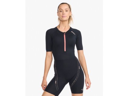 2XU Dámský tratlonový dres s rukávem 2XU Black/Hyper Corall (Velikost XS)