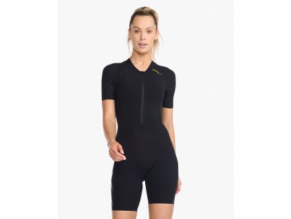 2XU Dámský tratlonový dres s rukávem 2XU Black/Copper Reflective (Velikost XS)