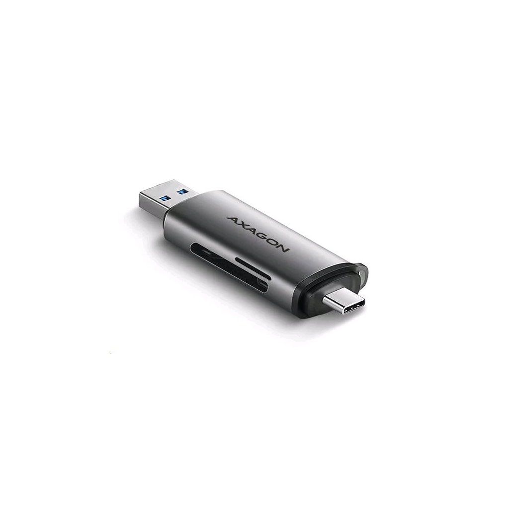 Axagon CRE-SAC, USB3.2 Gen1 Type-C + Type-A - externí čtečka karet SD/microSD, podpora UHS-I