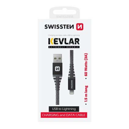 Swissten datový kabel kevlar USB / Lightning 1,5 M antracit