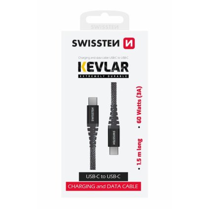 Swissten datový kabel kevlar USB-C / USB-C 1,5 M antracit